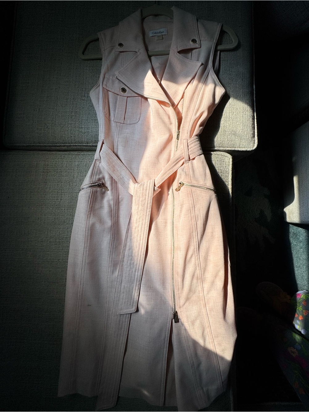 Calvin Klein Light Pink Sleeveless Zip Front Belted Dress